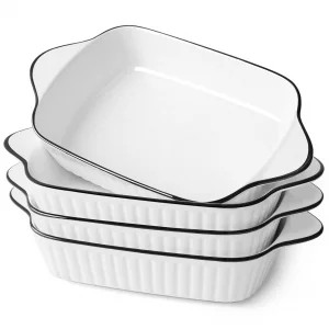 NUTRIUPS 34Oz Small Baking Dishes Set of 4, 8.1x5.7x2'' Rectangular Lasagne Dishes, Small Ceramic Baking Dish, Rectangular Bakeware with Handles, Ove