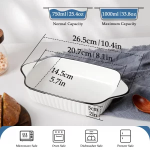 NUTRIUPS 34Oz Small Baking Dishes Set of 4, 8.1x5.7x2'' Rectangular Lasagne Dishes, Small Ceramic Baking Dish, Rectangular Bakeware with Handles, Ove