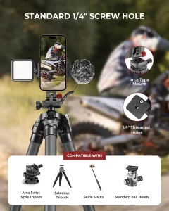UBeesize Metal Phone Tripod Mount Cold Shoes with Arca QR Base, 3 Control Knob 360 Cell Phone Tripod Adapter for iPhone, Samsung, Desktop Tripod Sma