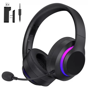 DGtune Foldable 2.4GHz Wireless Gaming Headset for PS5, PS4, Switch, PC  Bluetooth 5.4 Gaming Headphones with RGB Lights, PS5 Headset with Noise Can