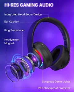 DGtune Foldable 2.4GHz Wireless Gaming Headset for PS5, PS4, Switch, PC  Bluetooth 5.4 Gaming Headphones with RGB Lights, PS5 Headset with Noise Can