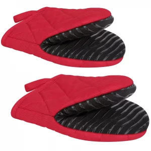 Puppet Mini Oven Mitts Red Cotton Silicone Non-Slip Short Sleeve Soft, Oven Gloves for Women Mum Hot 500? Heat Resistant Hand Safe Microwave Air Frye