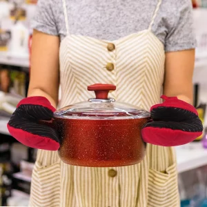 Puppet Mini Oven Mitts Red Cotton Silicone Non-Slip Short Sleeve Soft, Oven Gloves for Women Mum Hot 500? Heat Resistant Hand Safe Microwave Air Frye