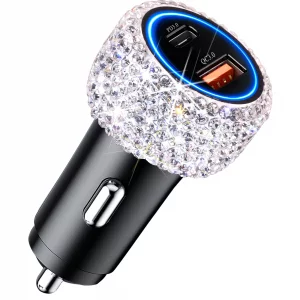 USB C Car Charger Adapter 54W Bling Diamond PD & QC 2-Port Type C Compact Car Charger Compatible for iPhone, iPad, Samsung Galaxy, LG, Google Pixel, 