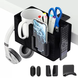 Ofiray-home 5-in-1 Wooden Desk Organizer with Cup Holder, Headphone Stand, Phone Holder, Remote Control Holder Clamp-On Desktop Caddy for Office Des