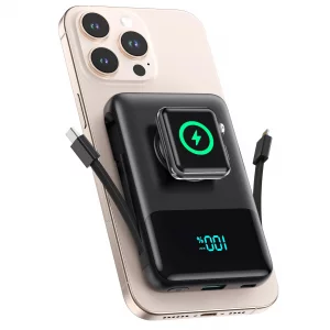 Magnetic Portable Charger for iPhone with Built-in Cable,10800mAh Wireless Power Bank for Magsafe Travel Essential,6-in-1 25W PD Fast Charging USB C 