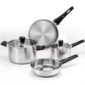 6-Piece Stainless Steel Pots and Pans Set, Kitchen Cookware Set with Stay-Cool Handles Compatible with Gas, Electric & Induction, Dishwasher Safe, No