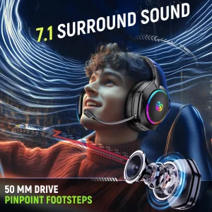 Wireless Gaming Headsets for Ps5 Ps4 PC, 2.4GHz USB & Type-C Gaming Headphones, 40H+ Hrs & 7.1 Surround Sound with Noise Canceling Microphone for Swi