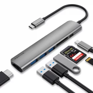 WALNEW USB C Hub with 4k HDMI,100W Power Delivery,SD/TF Reader,USB 3.0 Data Ports,7-in-1 USBC Dongle Multiport Adapter,Thunderbolt 4 Dock for Macbook