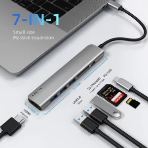WALNEW USB C Hub with 4k HDMI,100W Power Delivery,SD/TF Reader,USB 3.0 Data Ports,7-in-1 USBC Dongle Multiport Adapter,Thunderbolt 4 Dock for Macbook