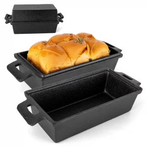 Cast Iron Bread Pan with Lid 95 Inch, 2 in 1 Cast Iron loaf pan with lid Bread Pans for Homemade Sourdough Bread Baking Pan, 2 Piece Set