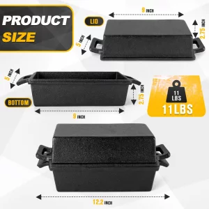 Cast Iron Bread Pan with Lid 95 Inch, 2 in 1 Cast Iron loaf pan with lid Bread Pans for Homemade Sourdough Bread Baking Pan, 2 Piece Set