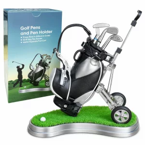 10L0L Golf Pen Holder w/3 Pieces Golf Club Pens Gift Set Golf Race Souvenirs Unique Gifts for Golfer Fans Coworker - Silver + Black