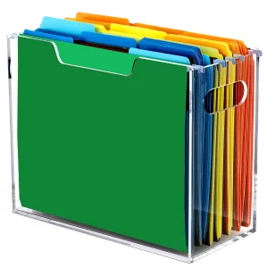 DINGHUO Acrylic Letter Size Hanging File Folder Organizer Box, Clear Portable File Storage Box with Handles, Desktop File Holder for Home, School -1 