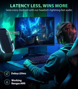 Vakedy HW11 Wireless Gaming Headset for PS5,PS4,PS4 Pro, Switch,Mac,Bluetooth 5.3 Gaming Headphones with Noise Canceling Mic,Gamer Headphones for PC,