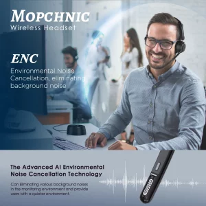 Mopchnic Bluetooth Headset, Wireless Headphone with AI Noise-Canceling Microphone for Computer, On Ear Bluetooth Headset with USB Dongle for Office C