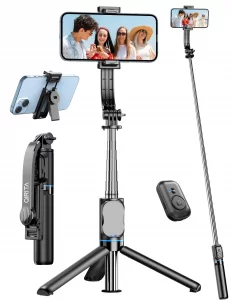 Selfie Stick, 41'' Extendable Phone Tripod Stand with Phone Holder & Detachable Remote, 360 Rotation Selfie Stick Tripod for Cell Phone Compatible w