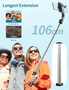 Selfie Stick, 41'' Extendable Phone Tripod Stand with Phone Holder & Detachable Remote, 360 Rotation Selfie Stick Tripod for Cell Phone Compatible w