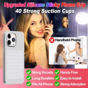 Silicone Sticky Phone Grip, Adhesive Suction Cup Phone Case Mount, Phone Grip with Strong Suction for Cellphone, Non Slip Hands-Free Phone Accessorie