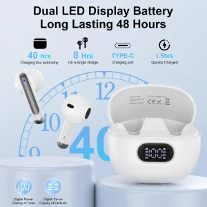 Wireless Earbuds Bluetooth Ear Buds for iPhone 17 16 Pro Max 16e 16 Plus 16 15 Pro Max 15, V5.3 48H Wireless Headphones with LED Display Charging Cas