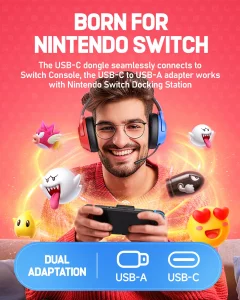 CG-01 2.4Ghz Wireless Gaming Headset for Nintendo Switch?OLED?Lite, Bluetooth 5.4 Gaming Headphones with Noise Cancelling Microphone, 40Hr Battery, U