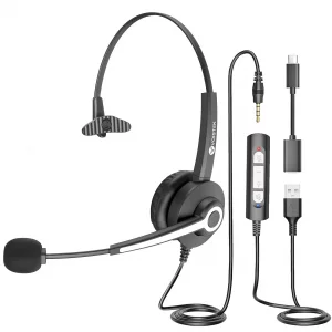 USB Headset with Microphone,Computer Headphones for PC/Laptop,Wired Work Headset with Microphone Noise Canceling & Volume Control for Home,Office,Tea
