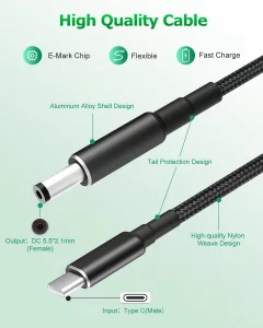 Arkare USB C to DC 5.5mm x 2.1mm 100W PD Power Cable 5.9FT Type C to DC Barrel Jack for Laptop Work with 100W+ PD Source