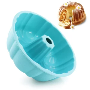 DRAONGYE 9.5 Inch Silicone Fluted Pans, Non-Stick Silicone Bundt Pan with Handle, Home Baking DIY Cake Mold for Cake, Chocolate, Jelly, Bread, Para G