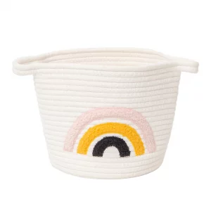 GZBOLEN Foldable Cotton Rope Storage Basket with Rainbow Design  8 x 10 x 8 Inches Collapsible Woven Bin for Home, Nursery, Laundry  Handmade Decor