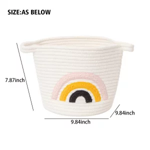 GZBOLEN Foldable Cotton Rope Storage Basket with Rainbow Design  8 x 10 x 8 Inches Collapsible Woven Bin for Home, Nursery, Laundry  Handmade Decor