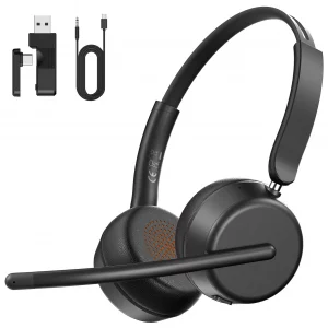 SEJJ Wireless Headset with Mic for Work, Bluetooth 5.4 Headphones with AI Noise-Canceling Mic for Clear Calls, Wireless Headsets with Mic Mute & USB 