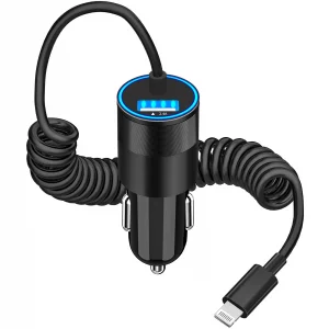 ?MFi Certified?iPhone Car Charger Fast Charging, KYOHAYA 4.8A Dual USB Power Cigarette Lighter Car Charger Adapter with 6FT Coiled Lightning Cable fo