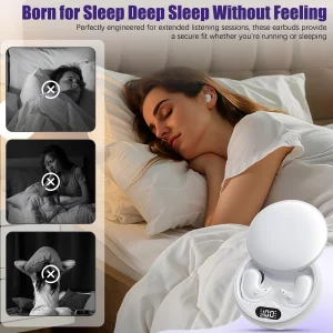 Sleep Ear Buds, Invisible Sleep Wireless Earphone, Comfortable Fit LED Power Display for Sleeping, Working, Hiking (White)