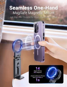 PROfezzion 2-Pack Magnetic Airplane Phone Holder for MagSafe iPhone 17, 16, 15, 14, 13 & All Phones, Handsfree Plane Phone Mount for Seat Tray Table,