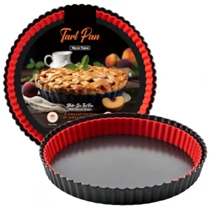 Maywe Tanso Tart Pan with Removable Bottom,9 Inch Tart and Quiche Pan,Non-stick Round Carbon Steel Deep Fluted Pie Pan with Crust Shaper Ring - Quich