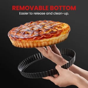 Maywe Tanso Tart Pan with Removable Bottom,9 Inch Tart and Quiche Pan,Non-stick Round Carbon Steel Deep Fluted Pie Pan with Crust Shaper Ring - Quich