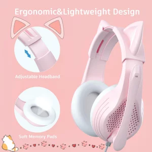 Anivia Pink Gaming Headset with Microphone for PC Computer iOS Mac PS4 PS5 Xbox One Phone, 3D Surround Sound, Soft Memory Foam Ear Cushion, Wired Ove