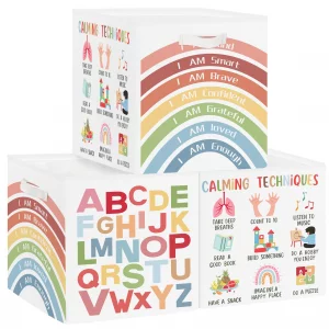 Clastyle Learning Education Kid Storage Basket Set Rainbow Inspiration Words Foldable Closet Clothes Organizer Nursery Toddler Toy Bin BoyGirl Book S