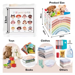 Clastyle Learning Education Kid Storage Basket Set Rainbow Inspiration Words Foldable Closet Clothes Organizer Nursery Toddler Toy Bin BoyGirl Book S