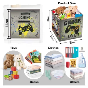Clastyle Video Game Kid Storage Cube Organizer Set Black Gamepad Closet Clothes Cube Storage Bin Nursery Toddler Toy Box Chest Girl Boy Book Shelf Ba