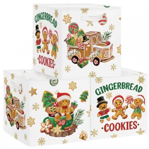 Clastyle Christmas Kid Storage Cube Organizer Set Snowflake Closet Clothes Cube Storage Bin Nursery Toddler Toy Box Chest Girl Boy Book Shelf Basket,