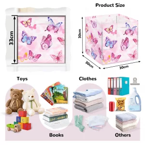 Clastyle Butterfly Kid Storage Cube Organizer Set Watercolor Closet Clothes Cube Storage Bin Nursery Toddler Toy Box Chest Girl Book Shelf Basket,Pin