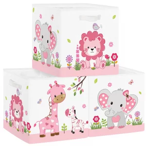 Clastyle Jungle Animal Kids Storage Cube Organizer Set Tree Closet Clothes Cube Storage Bin Nursery Toddler Toy Box Chest Boys Girls Book Shelf Baske