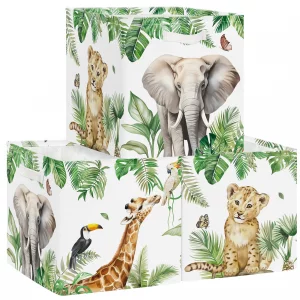 Clastyle Jungle Animals Kid Storage Cube Organizer Set Tropical Leaves Palms Giraffe Closet Clothes Cube Storage Bin Nursery Toddler Toy Box Chest Gi