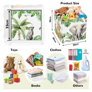 Clastyle Jungle Animals Kid Storage Cube Organizer Set Tropical Leaves Palms Giraffe Closet Clothes Cube Storage Bin Nursery Toddler Toy Box Chest Gi