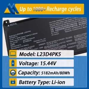 Mobik 80Wh L23D4PK5 Laptop Battery Replacement for Lenovo Legion 5 16IRX9 Series 5B11M6460 15.44V 5182mAh