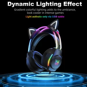 ONITOON Gaming Headset with Microphone, Cat Ear Headphones for PC Laptop PS4 PS5 Xbox Switch, Rainbow RGB Lighting & Virtual Surround Sound, 3.5mm Wi