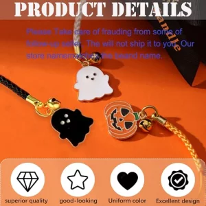 QZAVIRE 3 PCS Anime Mobile Phone Charms, Halloween Spooky Keychain Lanyard, Lovely Cartoon Keychains Lanyard With Exquisite Little Bell, Kawaii Acces