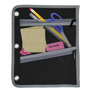Enday Large Pencil Pouch for 3 Ring Binder, 3-Pocket Flat Pencil Pouch, Zippered Binder Pencil Pouches for School, Home, and Office, Grey