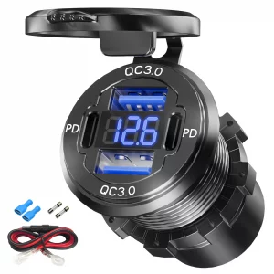 Dual PD USB C Ports & Dual Quick Charge 3.0 Ports Car Charger Socket, VANONE Aluminum Alloy Waterproof 12V USB Outlet, Accessories for Car Boat Marin
